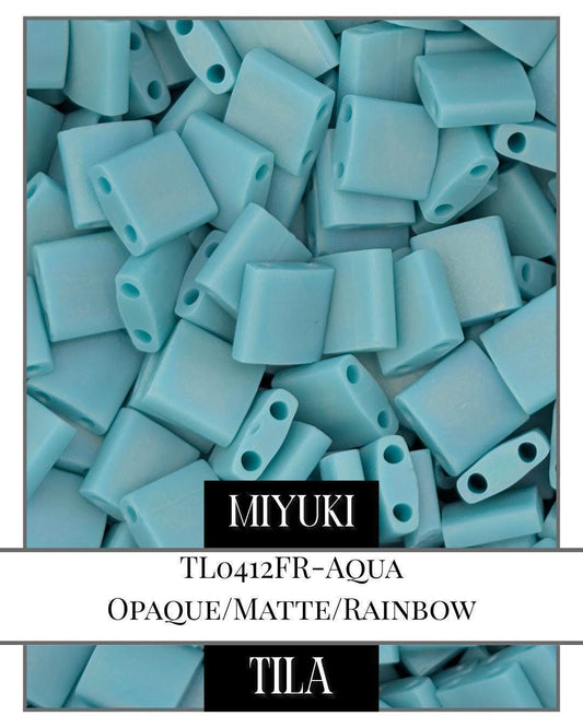 Miyuki Tila Beads – Aqua Opaque Matte Rainbow | 7.5g Flat 2-Hole Beads Pack