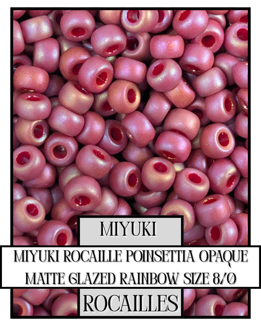 Miyuki Rocaille Beads – Size 8/0 Opaque Matte Poinsettia Rainbow Glaze Seed Beads