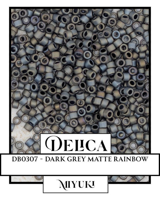 Miyuki Delica Beads - Dark Grey Matte Rainbow Seed Beads 7g Resealable Bag