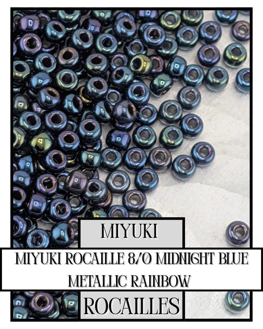 Miyuki Rocaille Beads - Midnight Blue Metallic Rainbow 8/0 Glass Seed Beads 20g