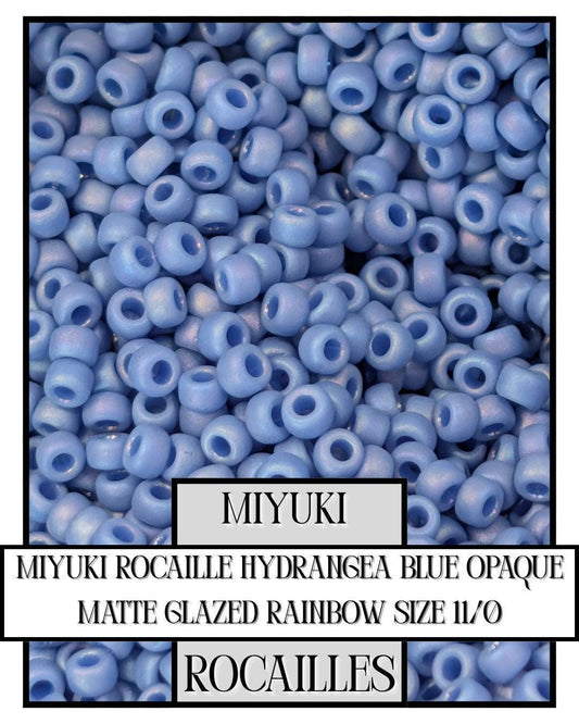 Miyuki Rocaille Beads - Hydrangea Blue Opaque Matte Rainbow Glaze Size 11/0 Seed Beads