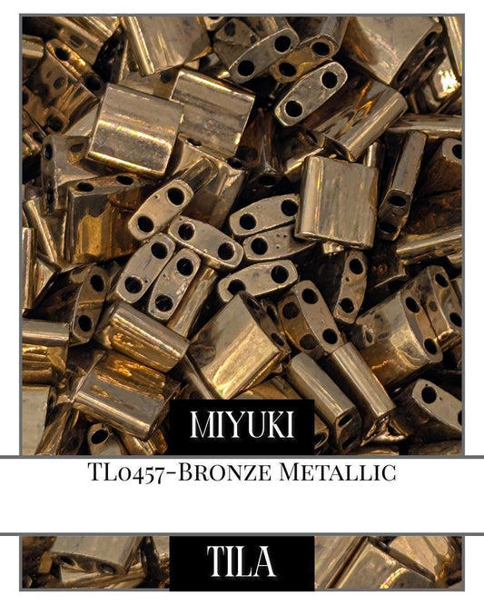 Miyuki Tila Beads - Bronze Metallic Flat 2-Hole Seed Beads for Jewelry Making