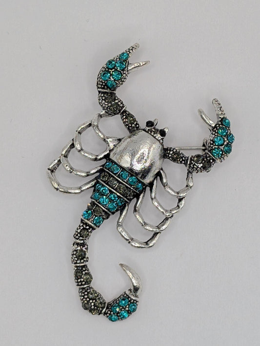 Silver Plated Brooch – Teal Scorpion Animal Pin, Unique Gift Idea & Fashion Accessory