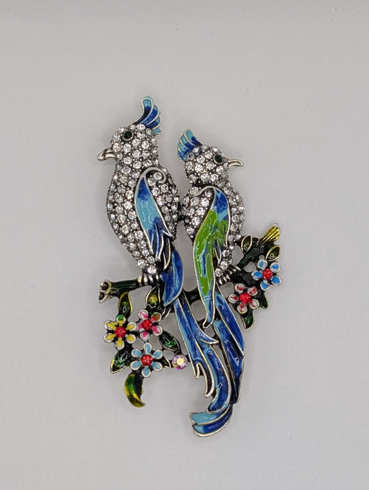 Silver Plated Brooch – Colorful Cockatiel Pin With Enamel Detail, Lightweight