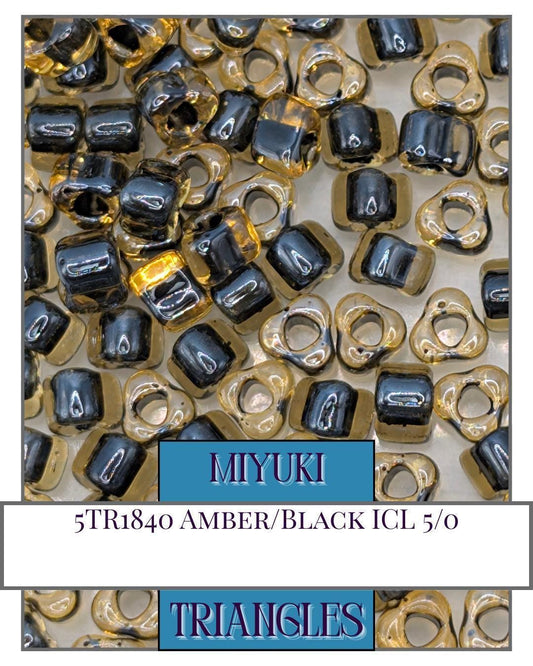 Miyuki Triangle Amber/Black ICL Glass Seed Beads  (5/0 15g ~111 Beads)