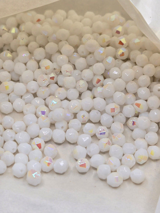 Vintage West Germany Crystal Beads: 6mm Chalk White AB Finish (20 pcs)