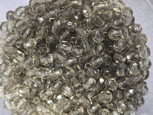 Smokey Crystal Preciosa Fire Polished Beads, 3mm. (100 pcs)