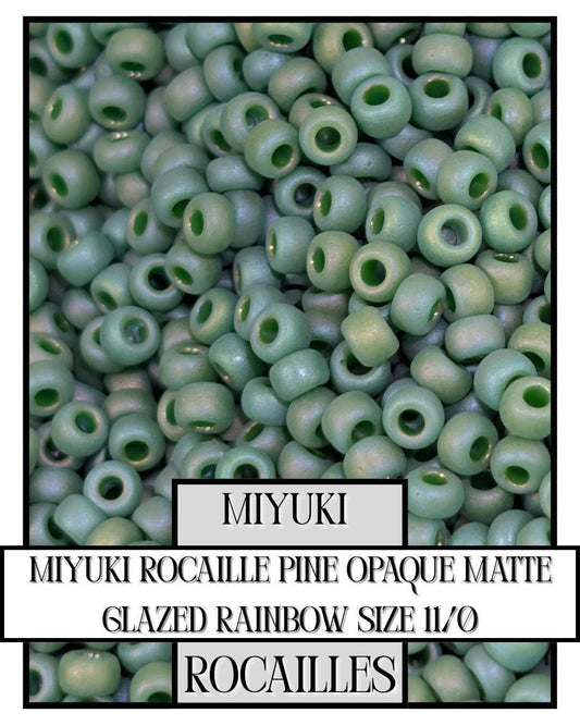 Miyuki Rocaille Beads: Pine Opaque Matte Glazed Rainbow, Size 11/0