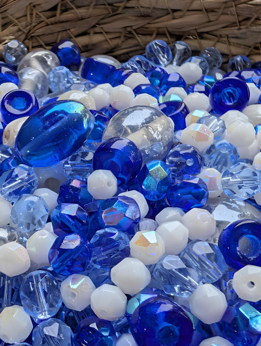 Exclusive "Icy Moonlight" Glass Bead Soup Mix: 2oz Blue & White Jewelry Making