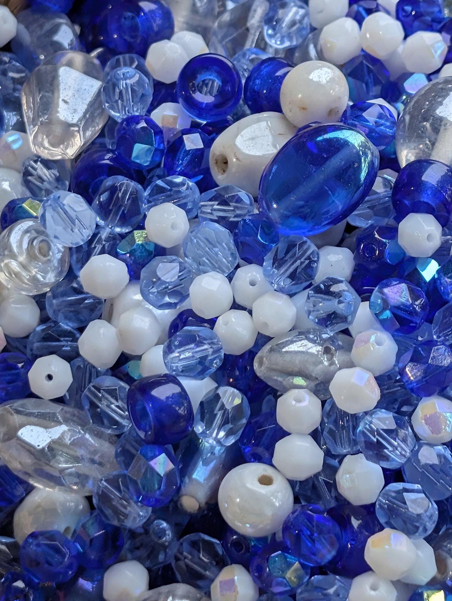 Exclusive "Icy Moonlight" Glass Bead Soup Mix: 2oz Blue & White Jewelry Making