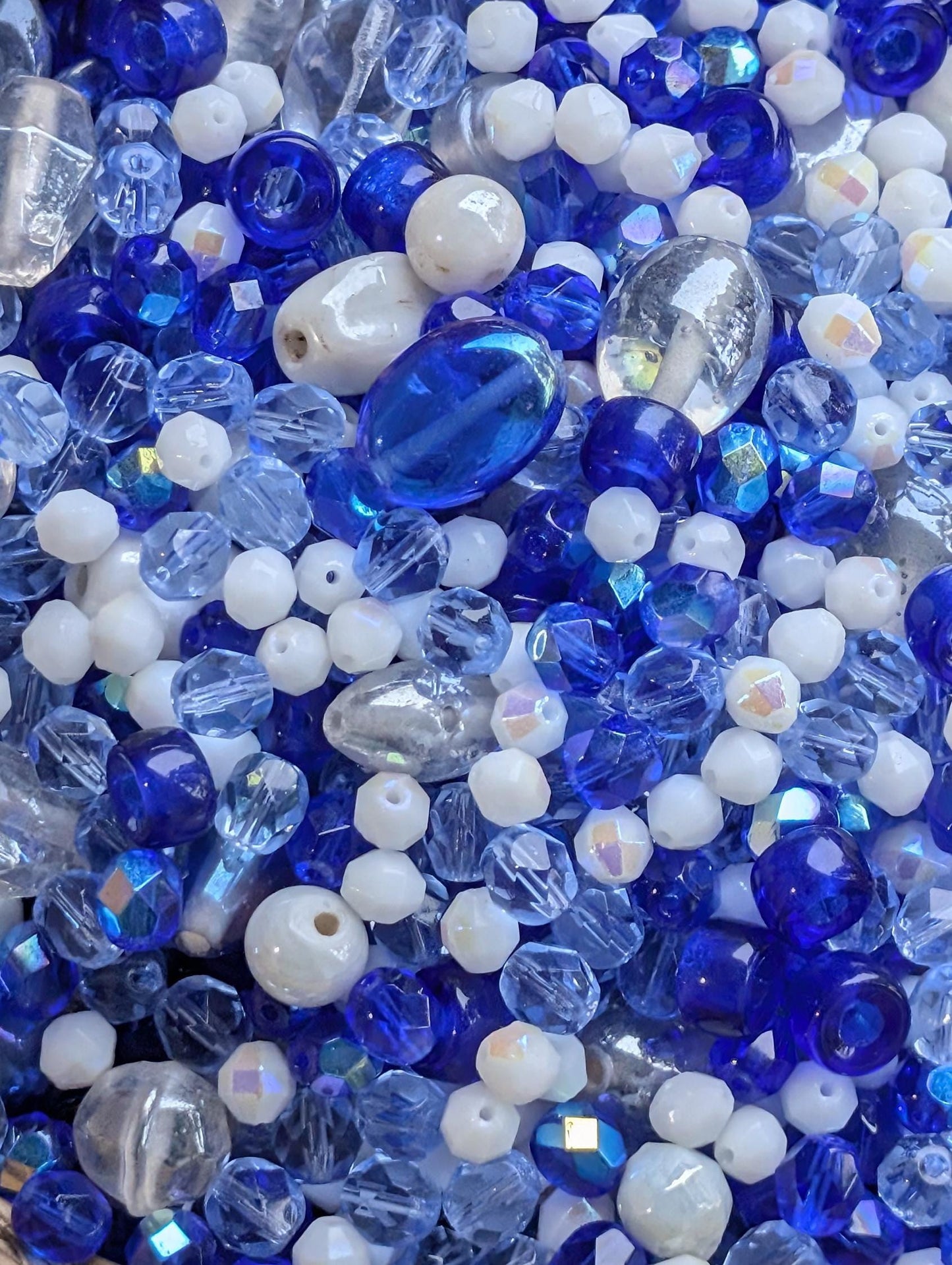 Exclusive "Icy Moonlight" Glass Bead Soup Mix: 2oz Blue & White Jewelry Making