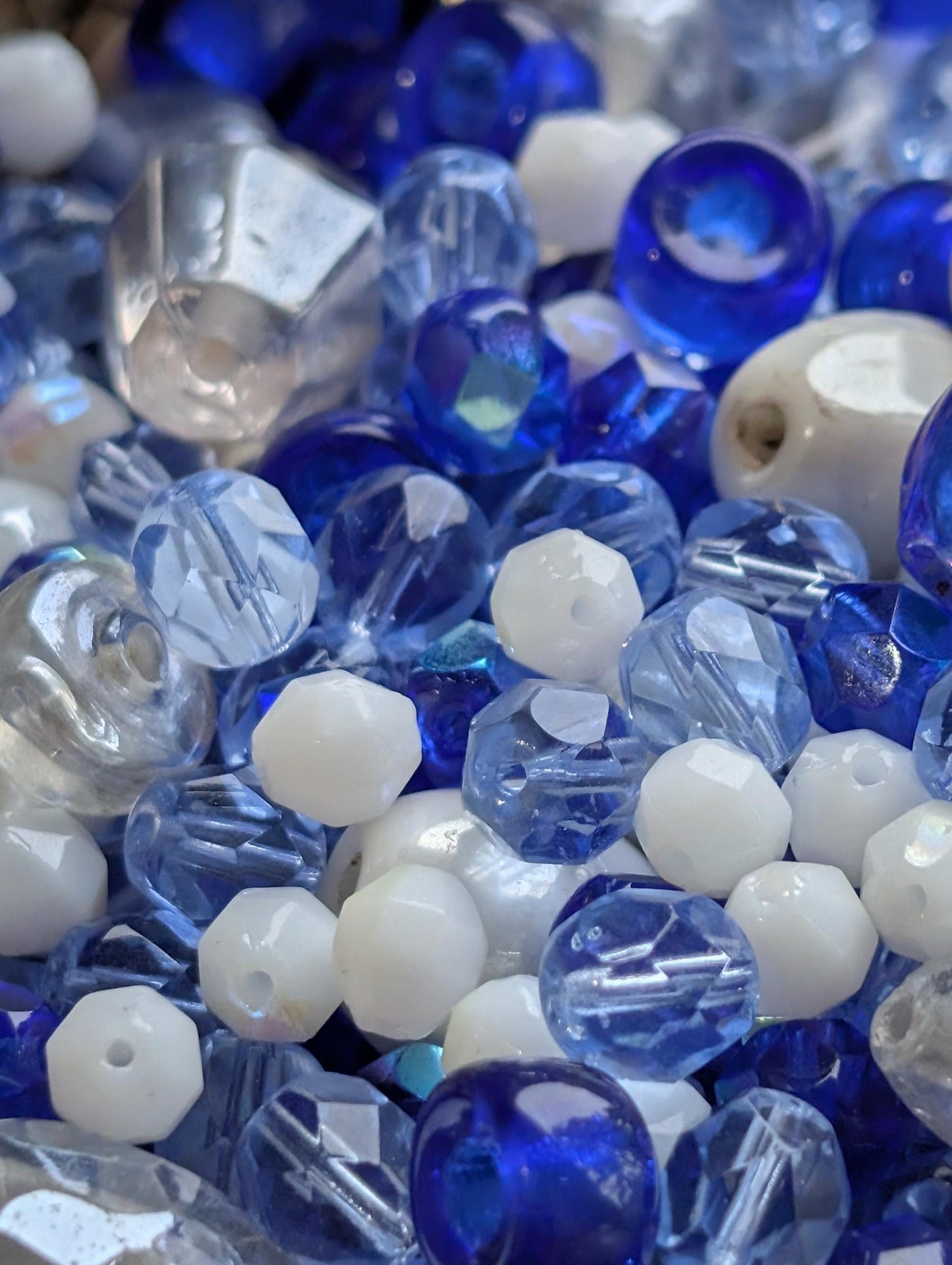 Exclusive "Icy Moonlight" Glass Bead Soup Mix: 2oz Blue & White Jewelry Making