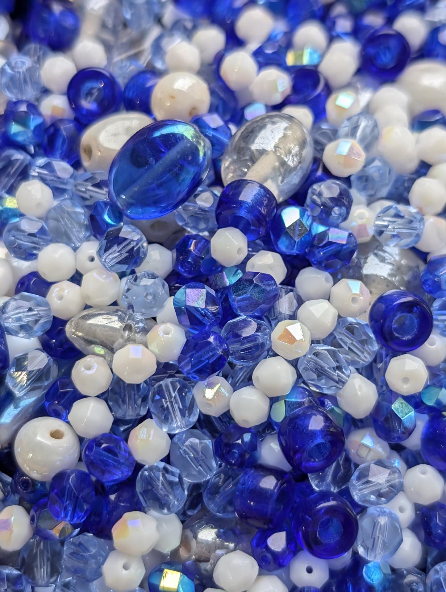 Exclusive "Icy Moonlight" Glass Bead Soup Mix: 2oz Blue & White Jewelry Making
