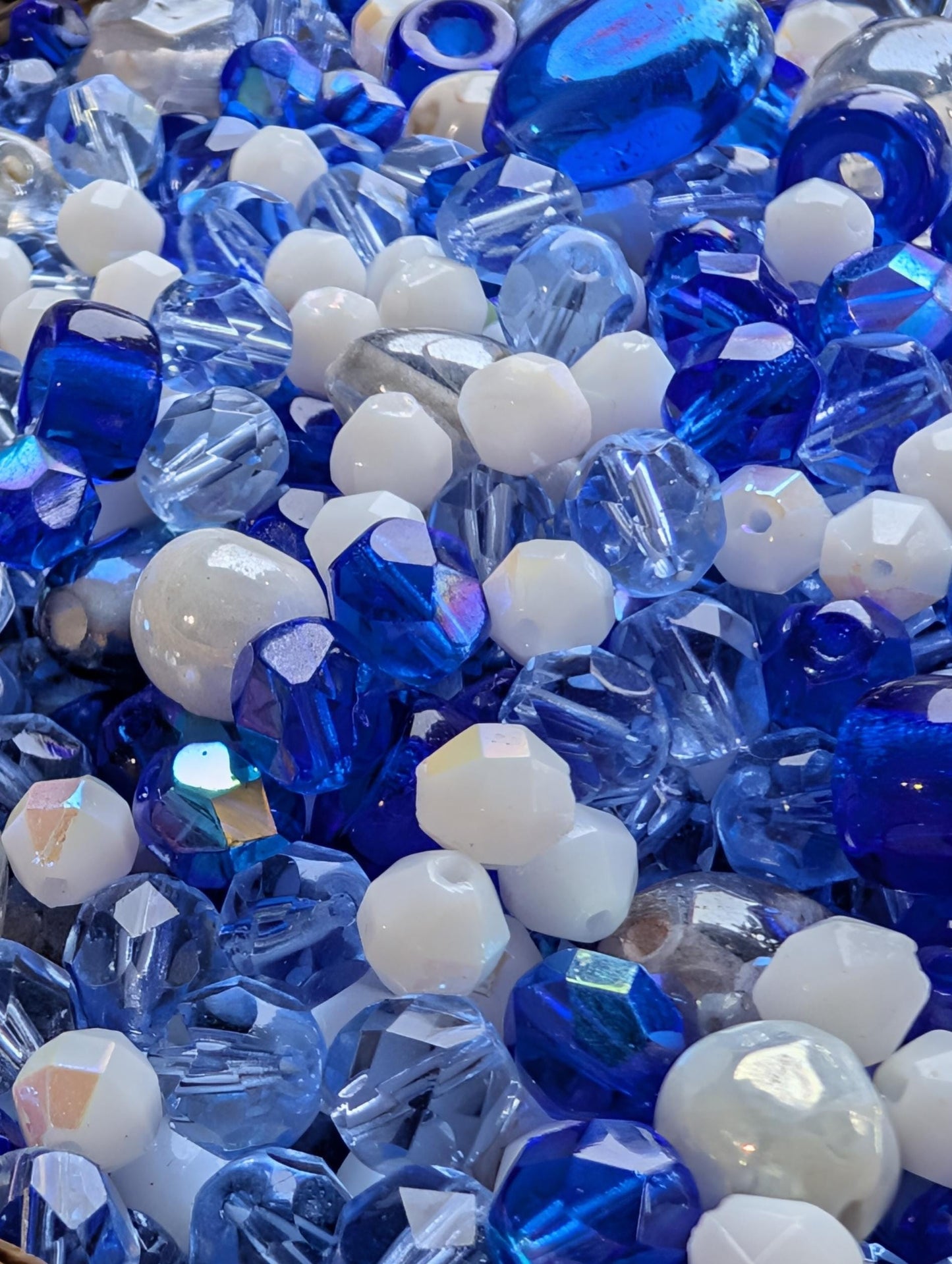 Exclusive "Icy Moonlight" Glass Bead Soup Mix: 2oz Blue & White Jewelry Making