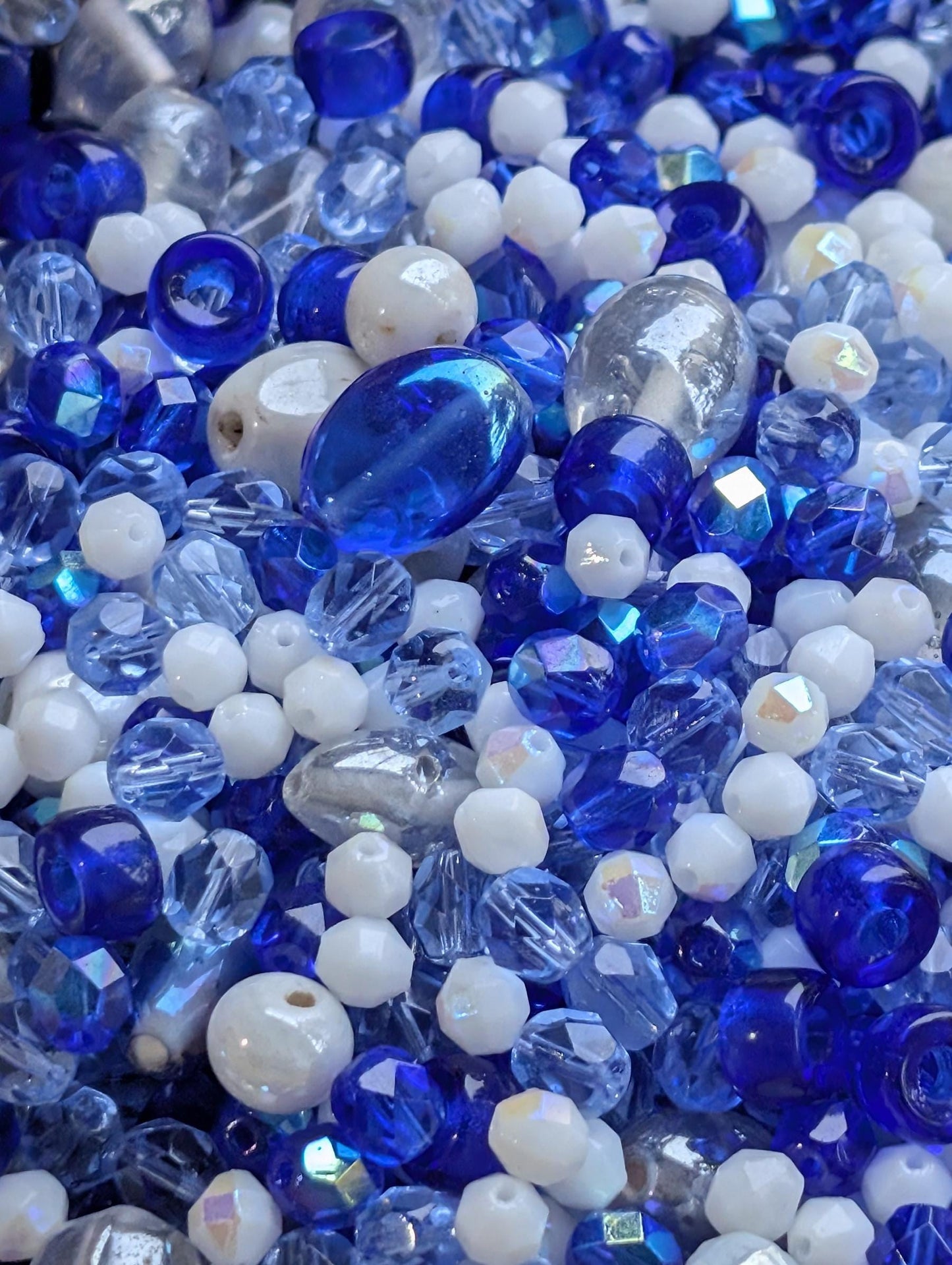 Exclusive "Icy Moonlight" Glass Bead Soup Mix: 2oz Blue & White Jewelry Making