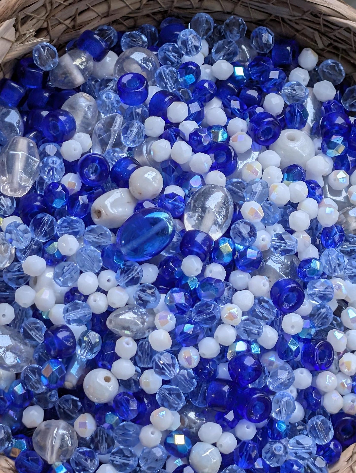 Exclusive "Icy Moonlight" Glass Bead Soup Mix: 2oz Blue & White Jewelry Making
