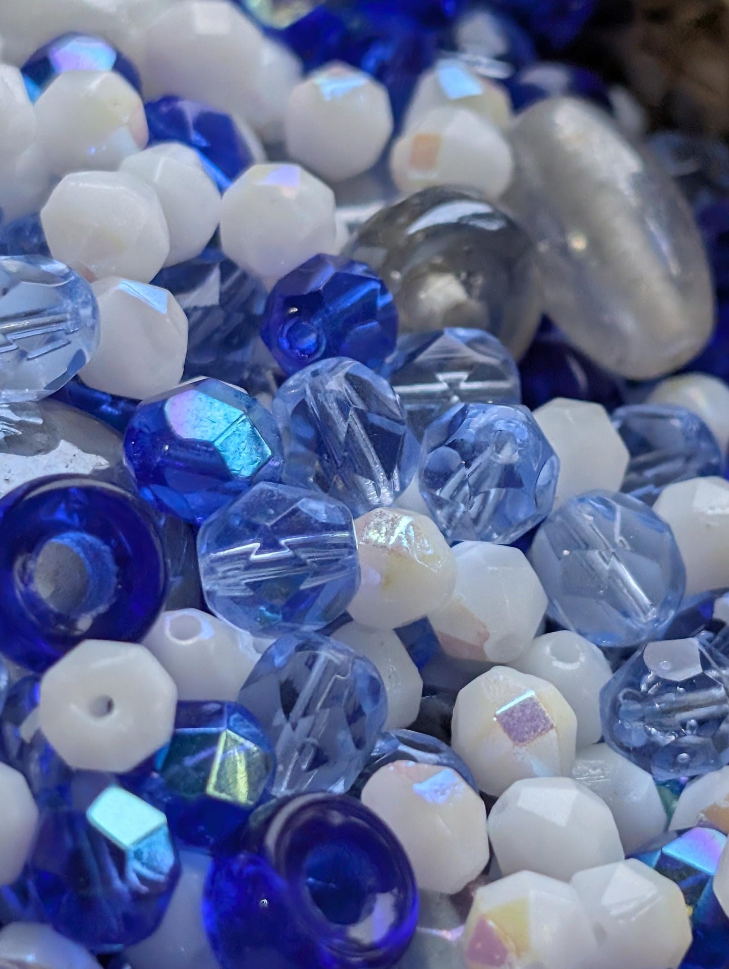 Exclusive "Icy Moonlight" Glass Bead Soup Mix: 2oz Blue & White Jewelry Making