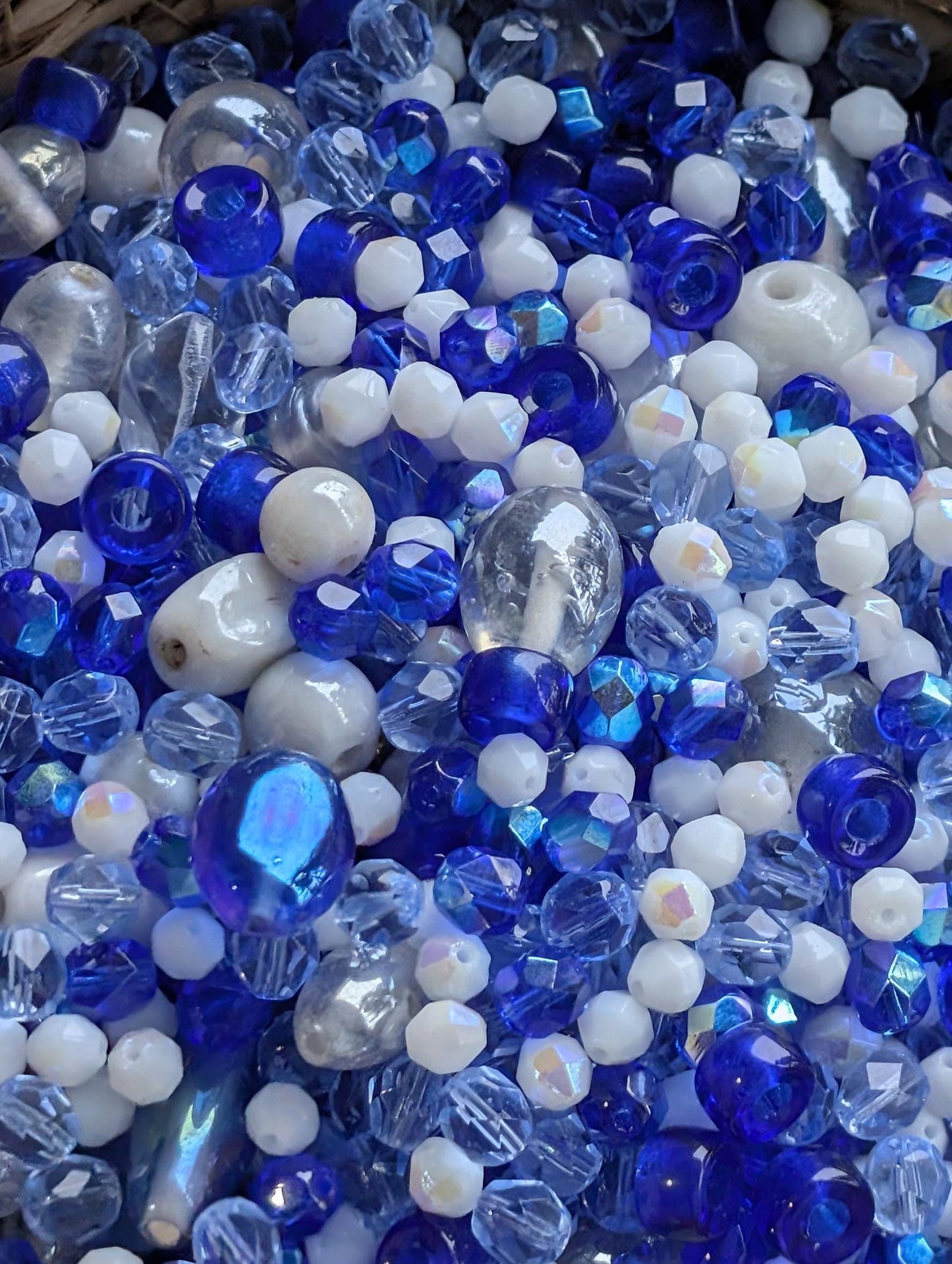 Exclusive "Icy Moonlight" Glass Bead Soup Mix: 2oz Blue & White Jewelry Making